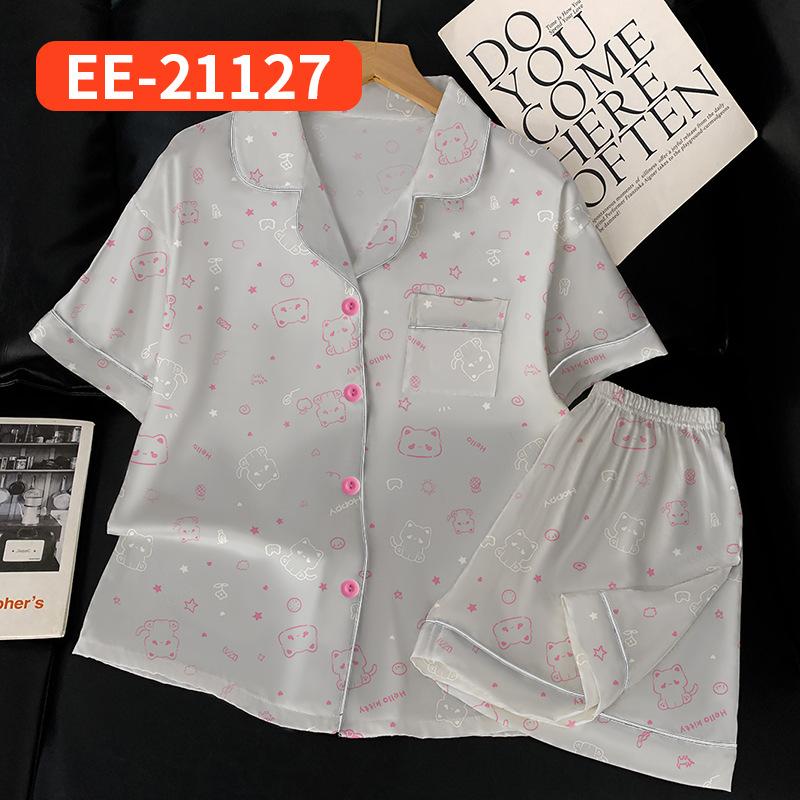 High Value Light Luxury Casual Ice Silk Temperament Pajamas Women'S Short-Sleeved Shorts Set Can Be Worn Outside