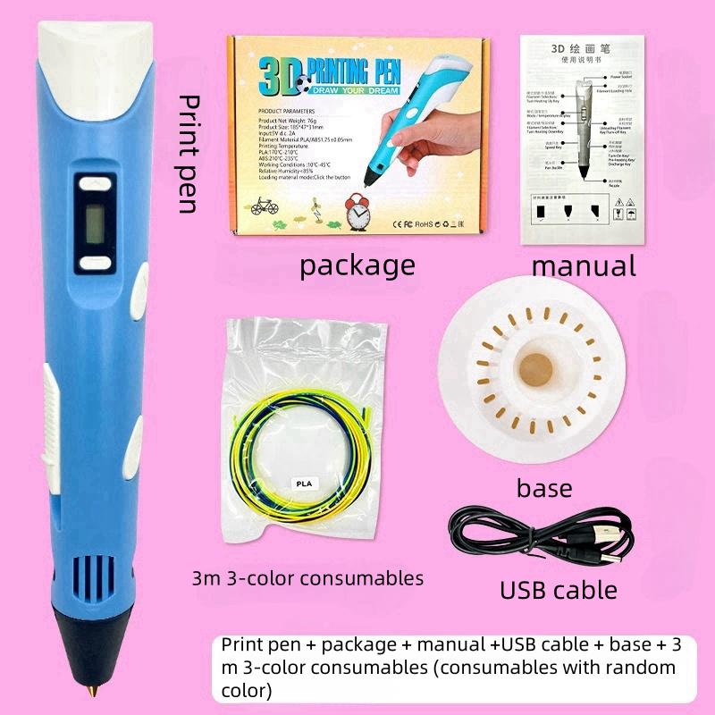 Electronic 3D Printing Pen with 9M PLA Consumables High-Temperature 3D Graffiti Tool Intelligent Toy Christmas Birthday Gift