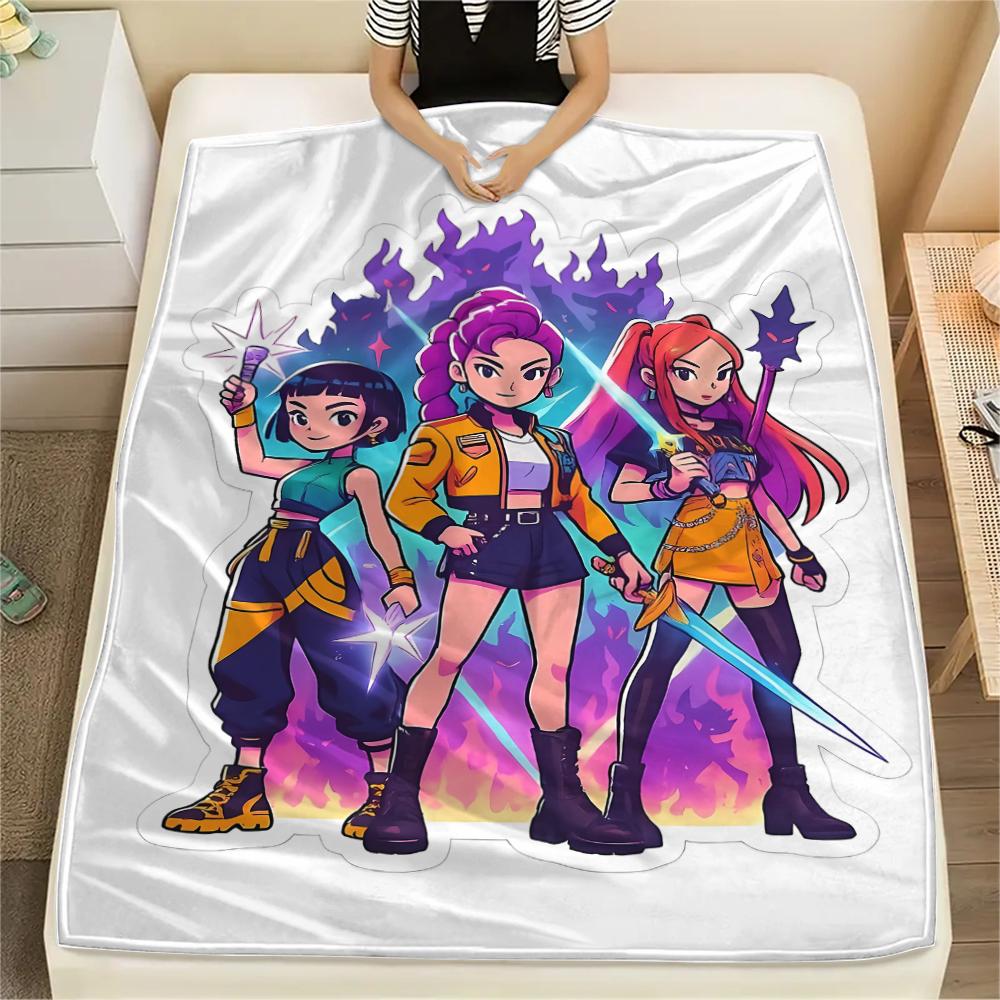 1PC Kpop Demon Hunters Print Flannel Blanket, High Quality All Seasons, Home Decor, Warmth and Comfort, Perfect for Christmas Gifts