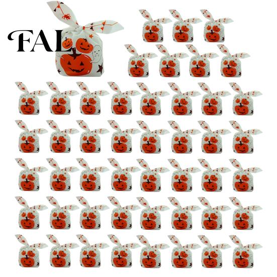 Halloween Candy Bags 48 Pcs Bags, Kids Trick or Treat Goodie Cute Rabbit Decorative Pouches for Dessert Shops Ear Small Plastic Gift Cookie,