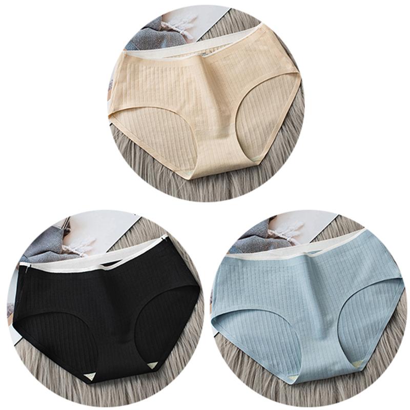 3Pcs Women's Underwear Cotton Seamless Stripes Panties Soild Color Skin- friendly Lingerie Woman Panty Low Waist M-XL Plus Size