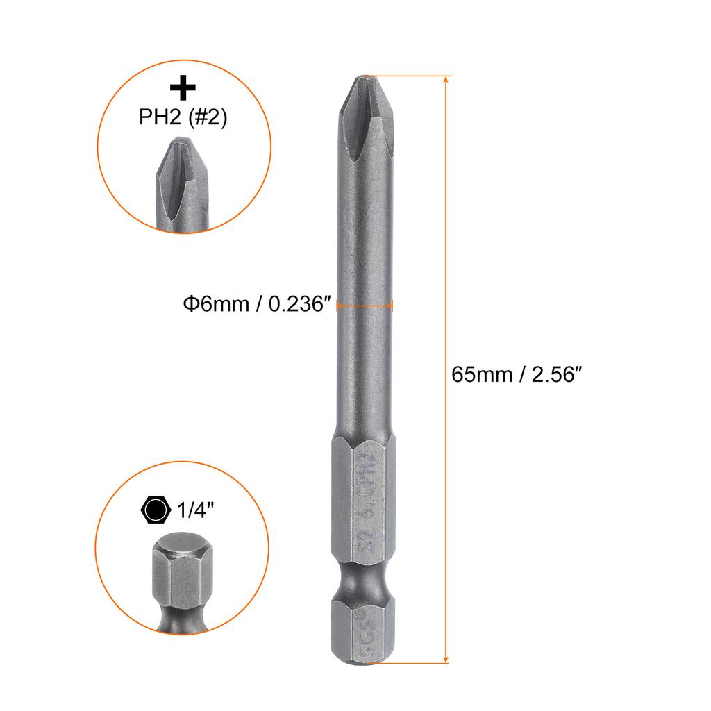 Magnetic Phillips Screwdriver Bit PH0 PH1 PH2 PH3 1/4" Hex Shank 65mm S2 Steel Screw Driver Bit Cross Head Electric Drill Bits
