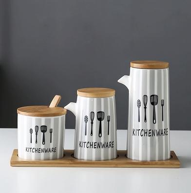marble Ceramic Gravy Olive Oil Pot set Soy Sauce Vinegar Seasoning Can Oil Bottle Kitchen Cooking Tools Storage Bottles set