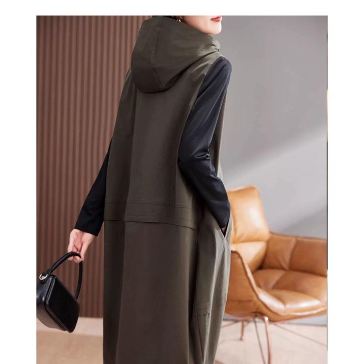 Modische Freizeitkleidung für Damen: Herbst Koreanischen Stil Mit Kapuze Farbblock Patchwork Langes Kleid