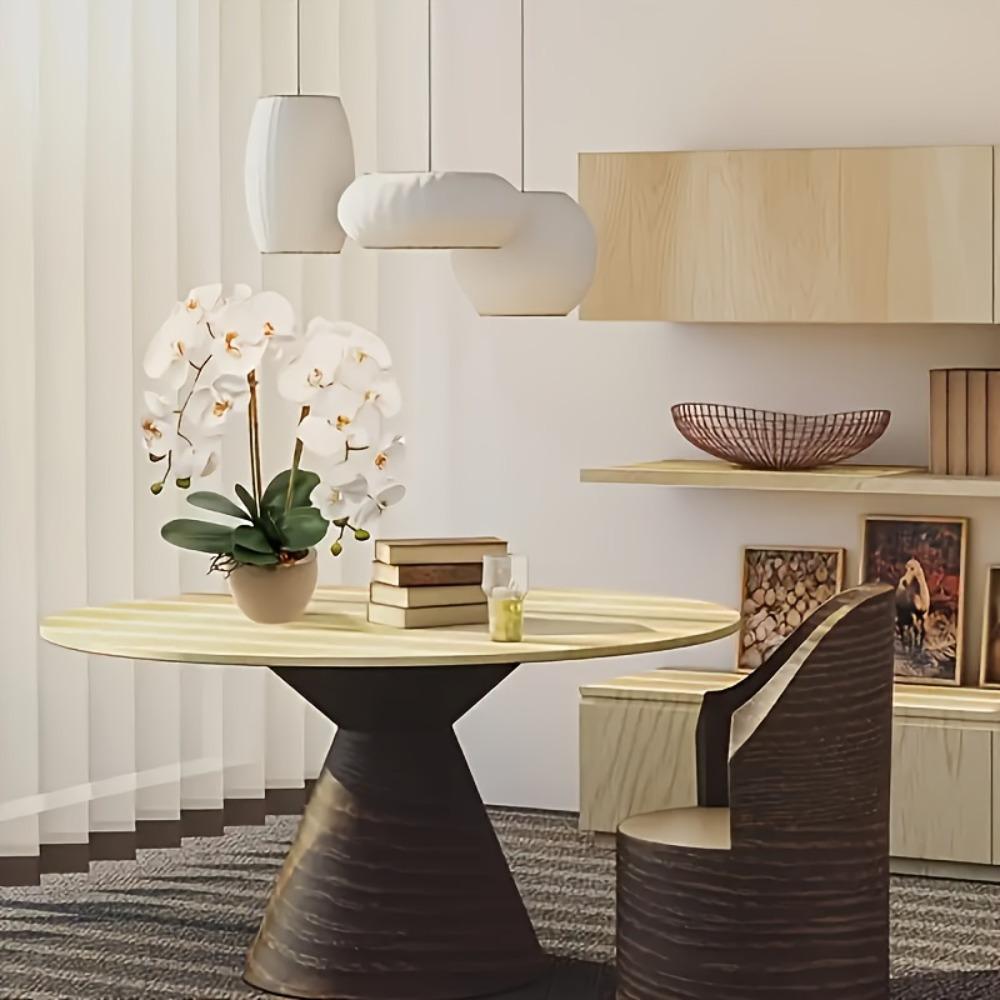 1 Elegant Artificial Orchid Marble Vase with Long Stems, White Orchids, Lush Green Leaves, Realistic Low Maintenance Home Decoration for Christmas