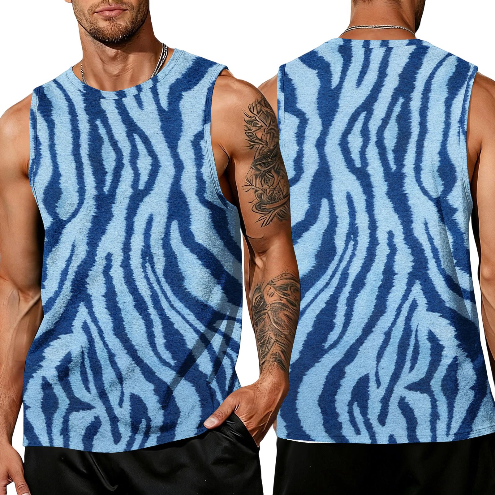 Men s Leopard Print Tank Top Breathable Athletic Sleeveless Tee XXL синий