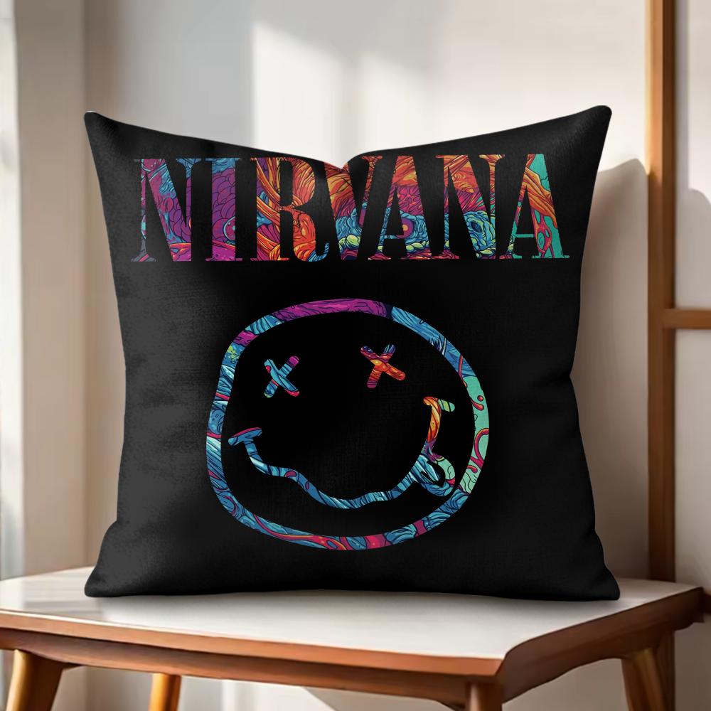 Cool Band NNirvana Cushion Cover Natural Linen Organic Fabric DoubleSided Printing Couch Pillow Covers Home Decor