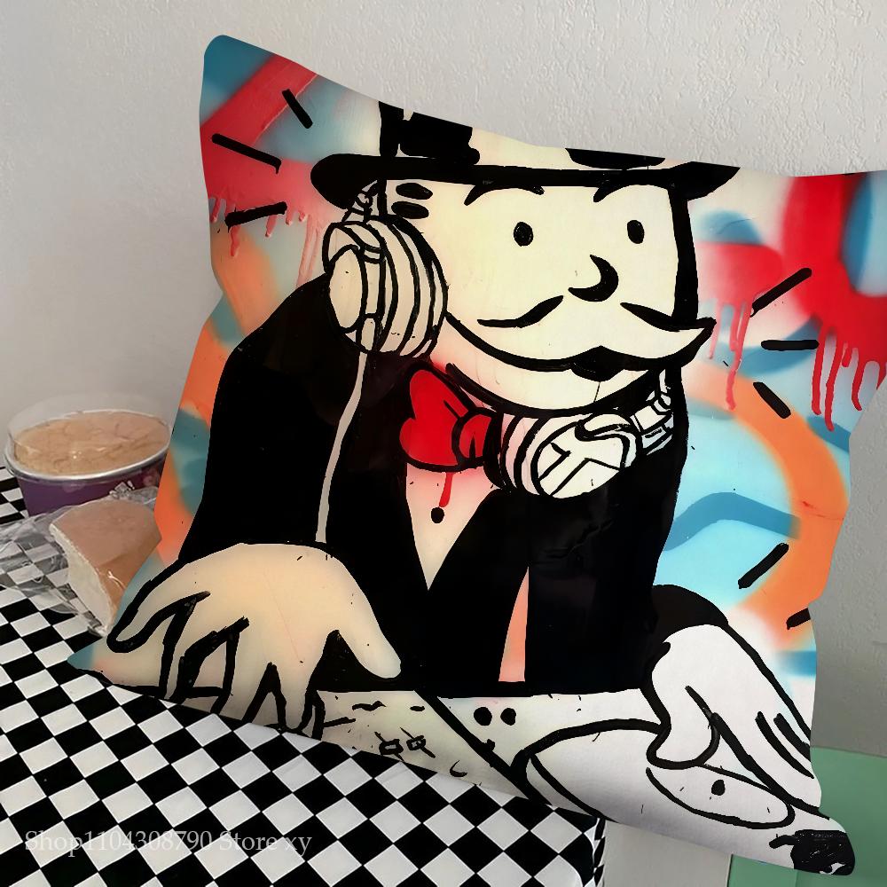 Game Dollar Alec Monopoly Man Pillow Case Square Pillow Bedroom Sofa Leisure Comfort Cushion Car Living Room Home Decoration