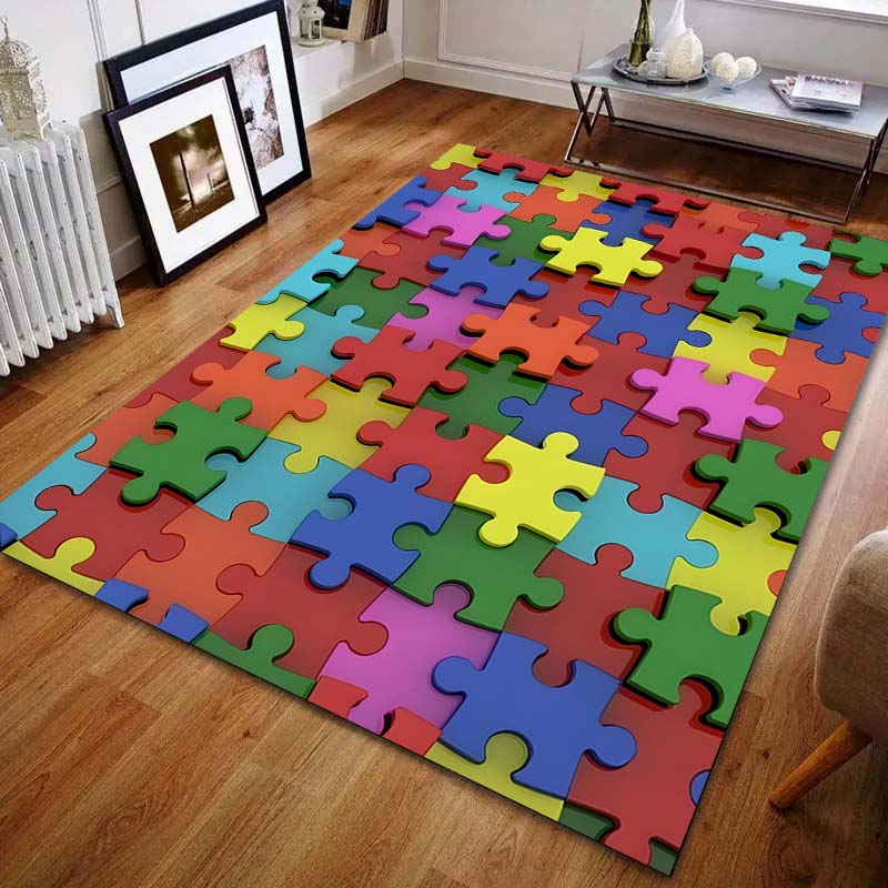 1PC Multicolor Puzzle Pieces Art Print Carpet Living Room Bedroom Bedside Sofa Floor Mat Modern Home Decor Area Rug Kids Room