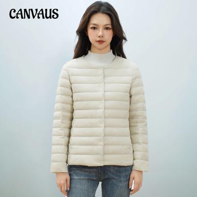 Herbst und Winter Damen 90 Entendaunen Einfarbig Rundhals V-Ausschnitt Einfache Langarm Entendaunenjacke