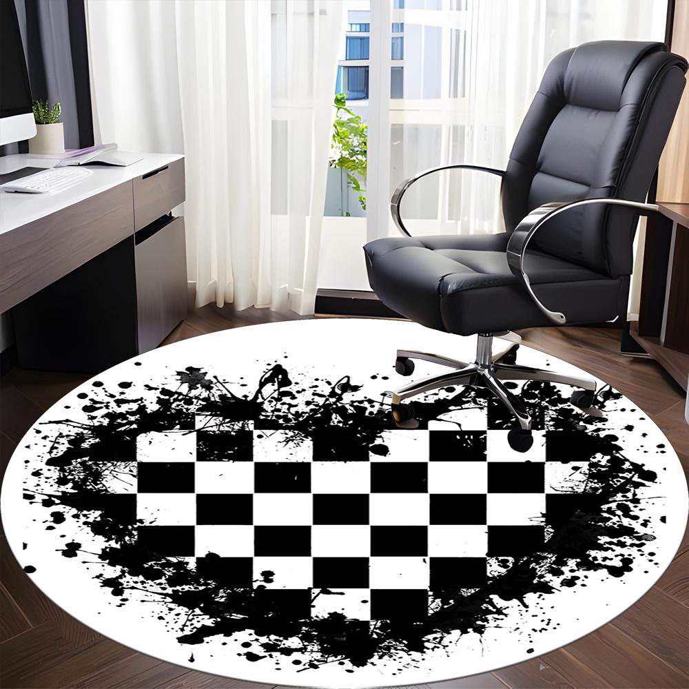 1pc Checkerboard Splash Office Round Area Rug, Indoor Mat Suitable ForOffice, Under Office Chairs Bedroom Living Room Home Decor, Room Decot194