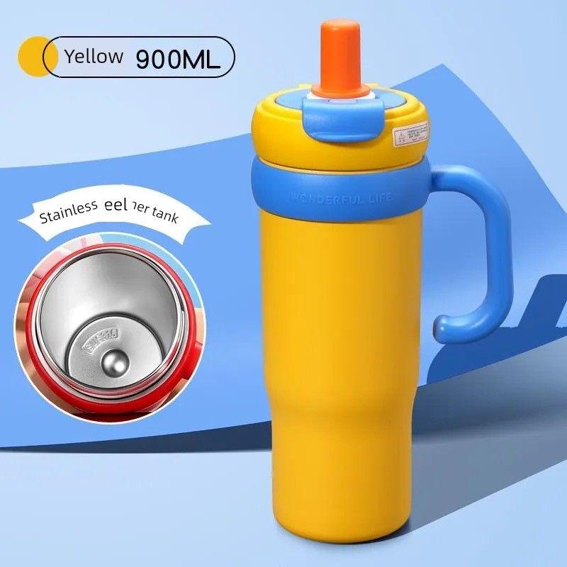 

Large-Capacity Thermos Cup for Women, Good-Looking Ice Cup, Portable Car Coffee Cup, Outdoor Sports Water Bottle, Tea Cup Blue and Yellow (900ml + Stainless Steel Liner)