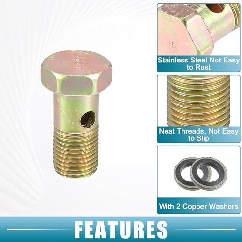 Ein ABSOPRO Auto Turbo Bremsleitungsbolzenadapter M10x1.0 Gewinde 25mm Länge Doppelbolzen Bremsanschluss-Kit für Kraftstoffölsystem mit Unterlegscheibe