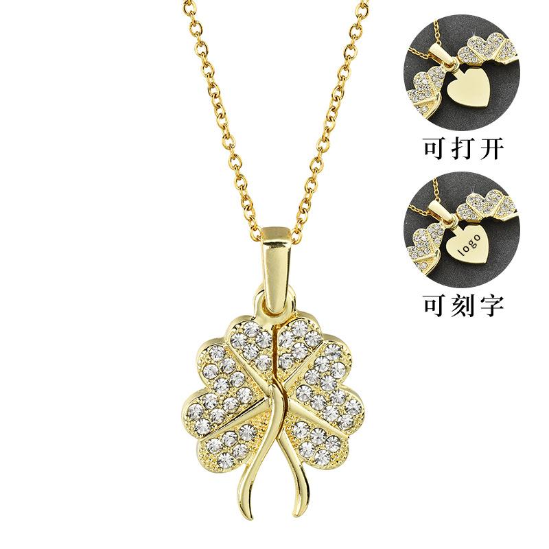 

Clover Openable Stylish Pendant Necklace For Women Featuring Heart And Wing Design Open Lucky Gold