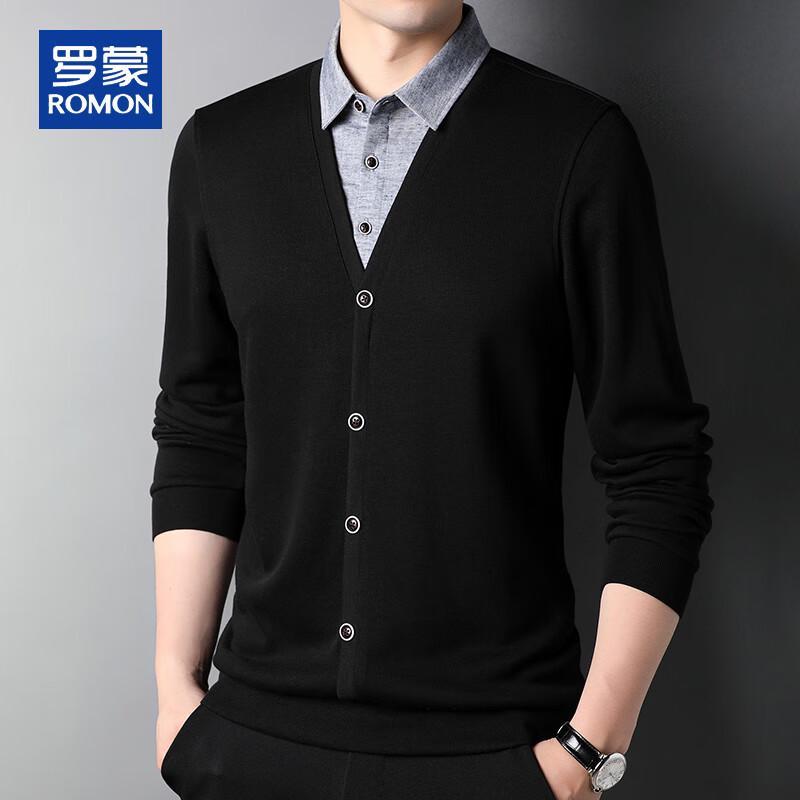ROMON Men's Faux Two-Piece Knit Polo Sweater