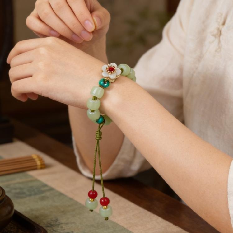 Elegant Round Jade Korean Bracelets White Color Peach Blossom Party Gifts Girls