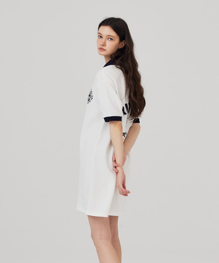 Kitty Pottery Collared Waffle Mini Dress Ivory