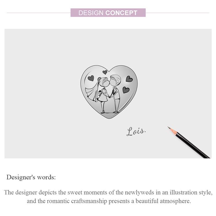 BAMOER Unique Design 925 Sterling Silver Pendant Sweet Time Charm Heart Shape Bead Fit Origional Bracelet Couple Jewelry Gift