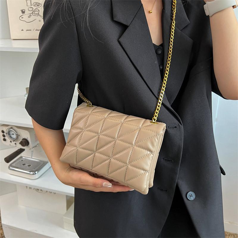High-quality Texture Mini Bag Women s Ins Fashion 2024 New Summer Diamond Grid Chain Bag хаки
