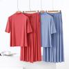 Modal Semi-High Neck Five-Sleeve Shirt & Pocket Wide-Leg Pants Casual Plus Size Two-Piece for Women