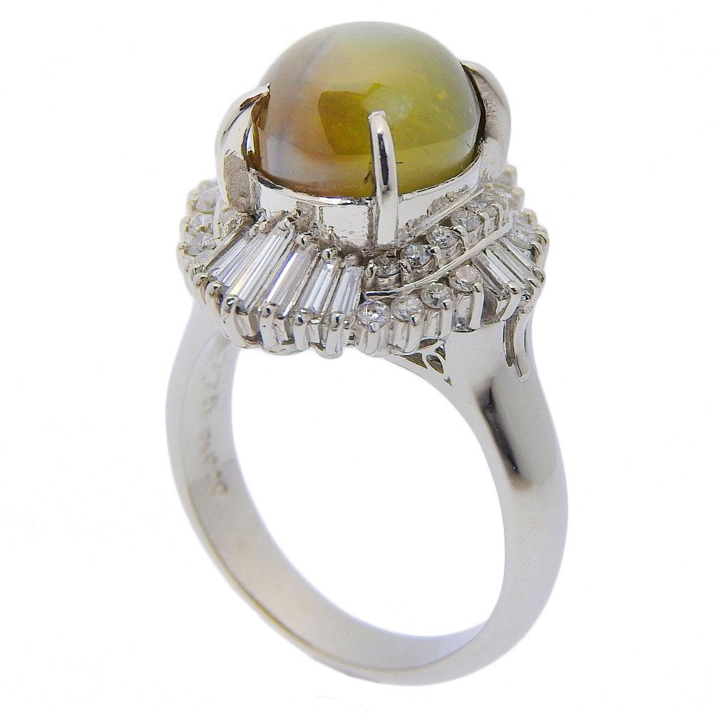 Ring Pt900Platina/Krysoberyll Katteøye/diamant #5.6(US størrelse) 10.6g Kvinner Brukt