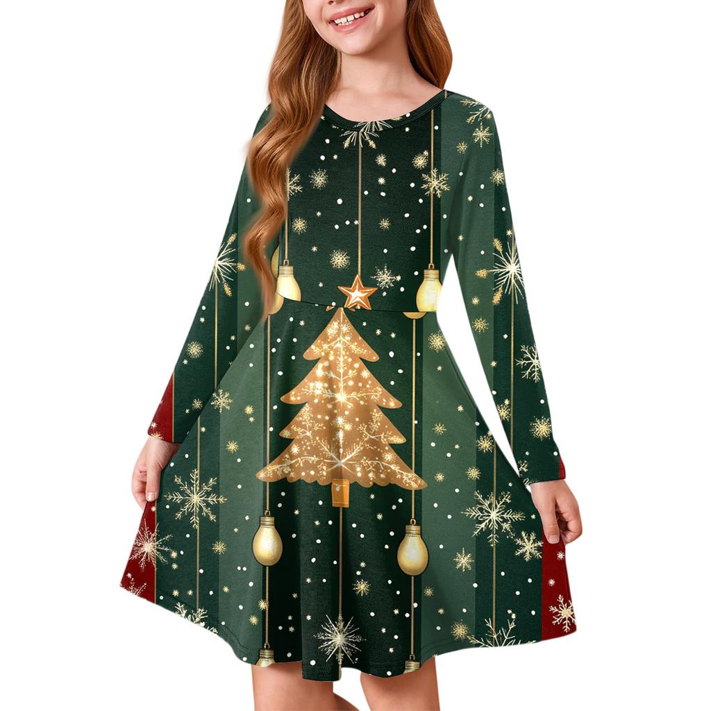 Girls' Princess Dress - Long Sleeve A-Line T-Shirt Dress Christmas Day