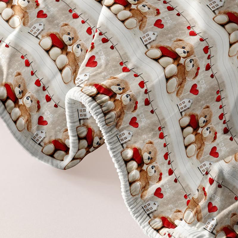 1 Cartoon Fun Heart-Shaped  Printed Matte Fitted Sheet, Bedroom Printed Bed Cover, Bedding (Excluding Pillowcases)