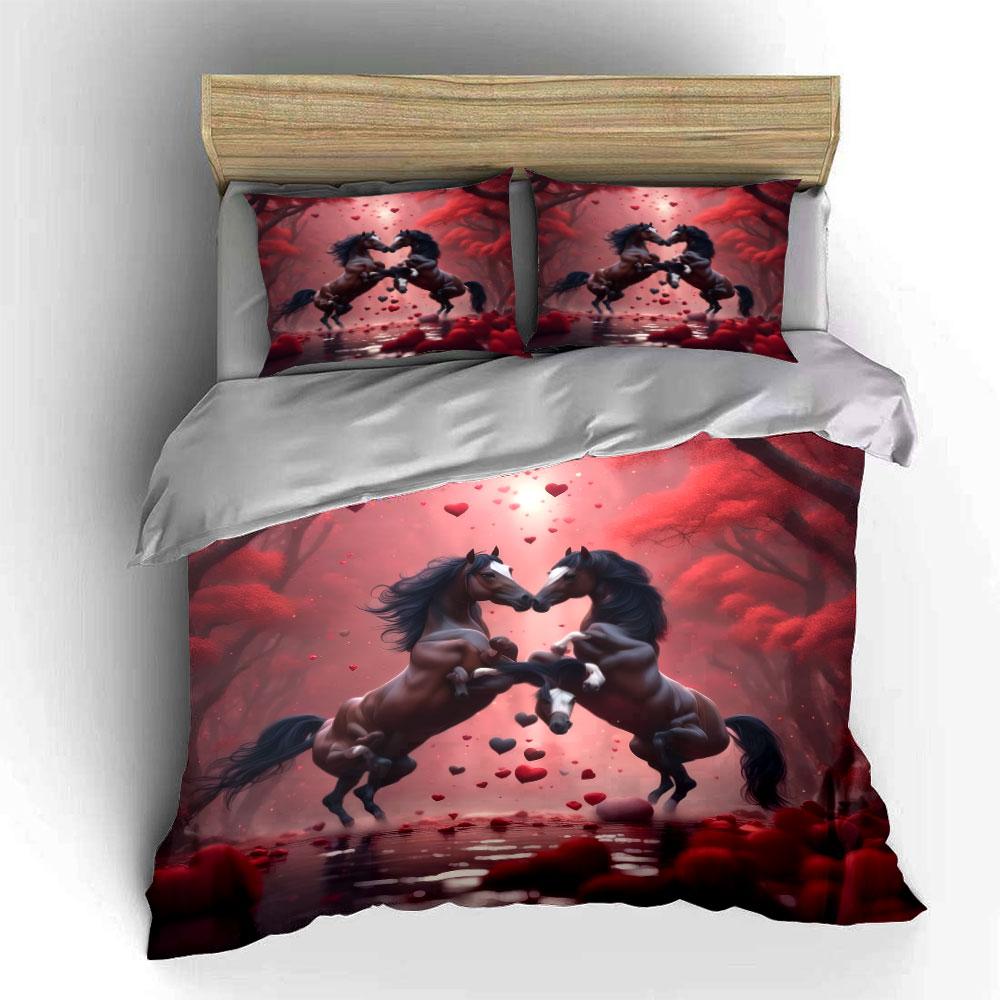 Romantic Horse Decor Set Soft Comfortable Duvet Cover Bedding Set Included 1*Duvet Cover & 2*Pillowcases, Gift