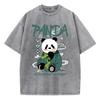 Oversized Women Washed T-Shirts Kawaii Cartoons Panda Printed Tee Shirts Distressed Crewneck Cotton Tees Clothes