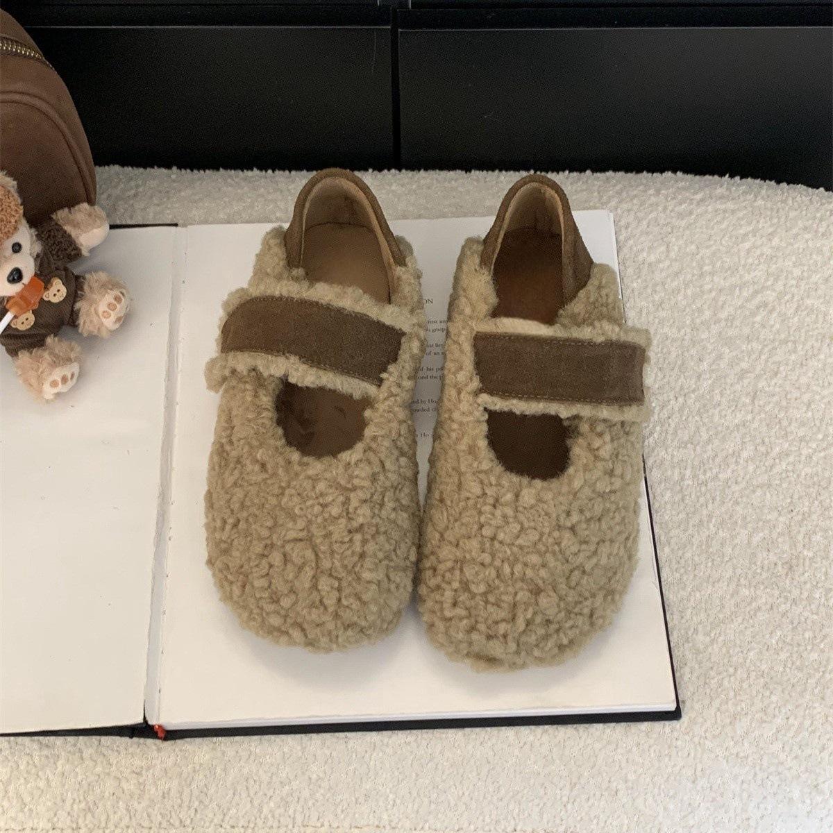 

Шерстяные туфли женские зимние бархатные хлопковые туфли 2024 новые нежные сказочные туфли на плоской подошве Mary Jane Doudou 40