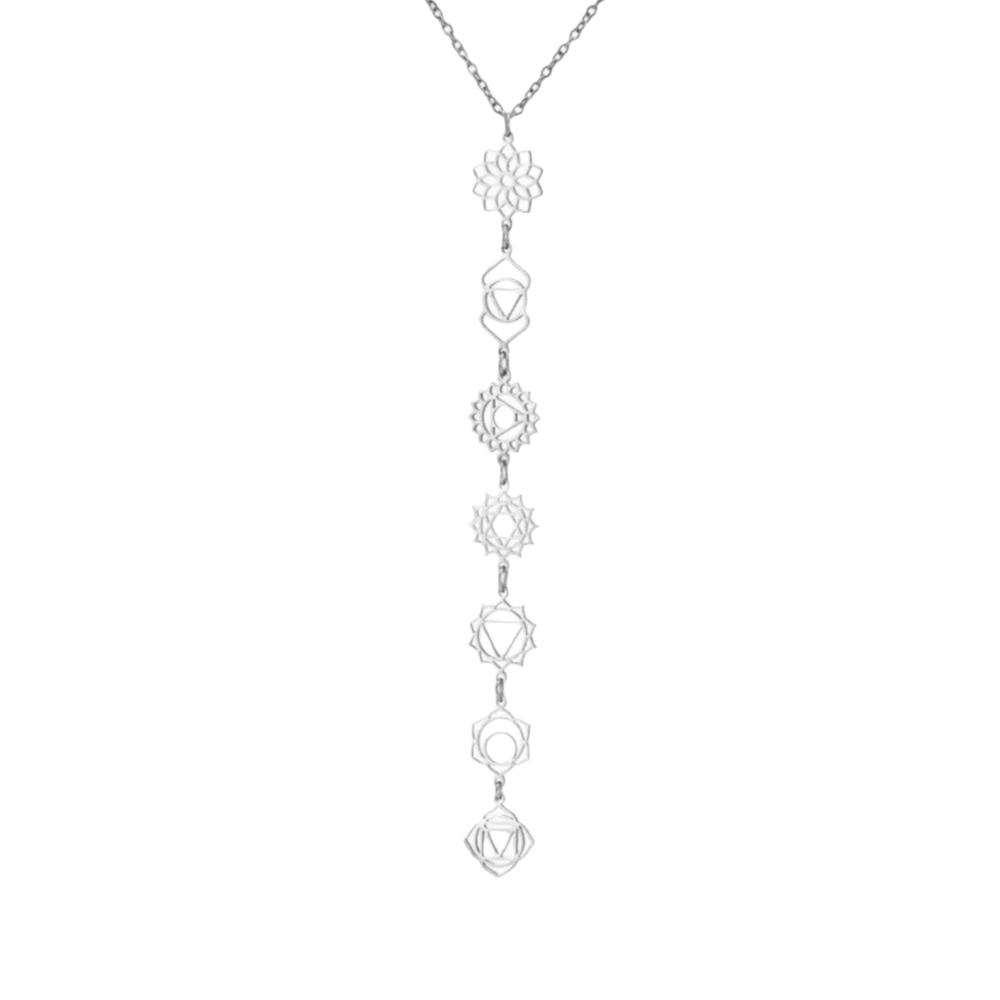 Hollow Out 7 Chakra Pendant Necklace Stainless Steel Clavicle Chain Necklace  Women Girls