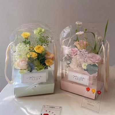 Romantische Transparente Handheld-Blumenbox Tragbare Handtasche Blumenstrauß-Arrangement-Box DIY-Kuchenverpackungsbox Partyzubehör