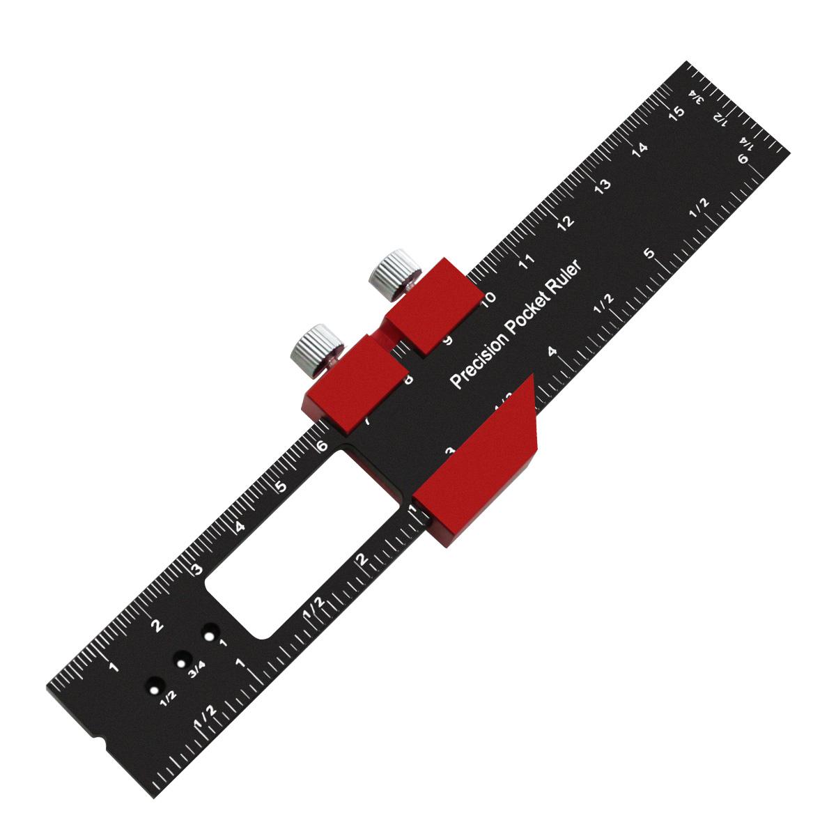

Woodworking Precision Pocket Ruler Aluminum Slide Ruler Inch And Metric T-Type Scribing Ruler Square Layout Tool W/ Slide Stops 1Pcs