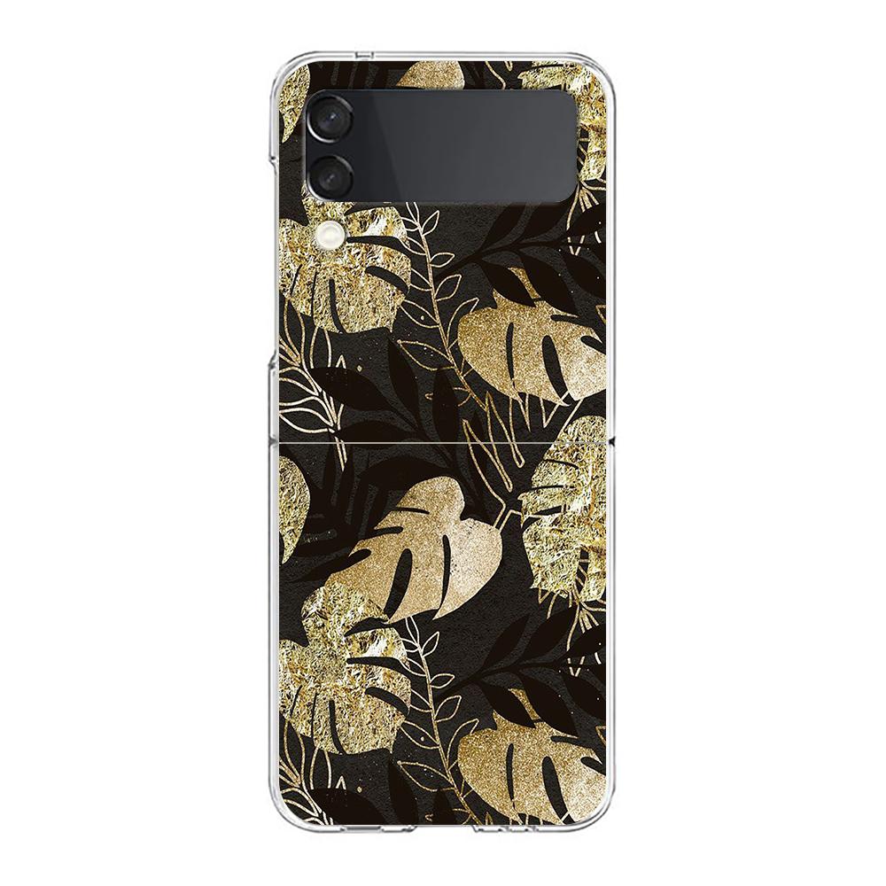 

Gold Foil Art Hard PC Phone Case For Samsung Galaxy Z Flip 5 4 3 Transparent Cover For Galaxy Z Flip 6 Foldable Shockproof Cases Z Flip 4