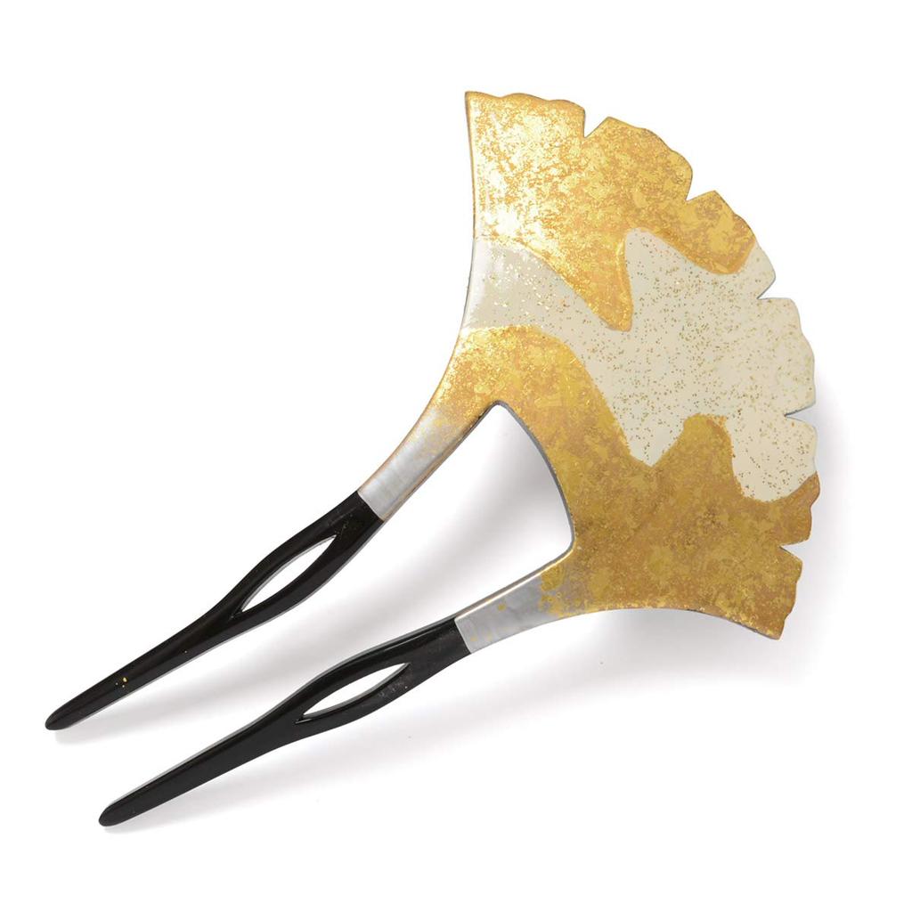 Kyoto Miyabi nkp Fan-Shaped Kanzashi Hair Ornament, White and Gold