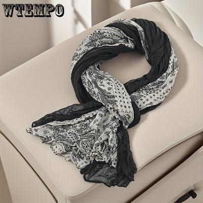Écharpe Florale en Coton et Lin Style Rétro Longue à Blocs de Couleurs Style Ethnique Châle Fin