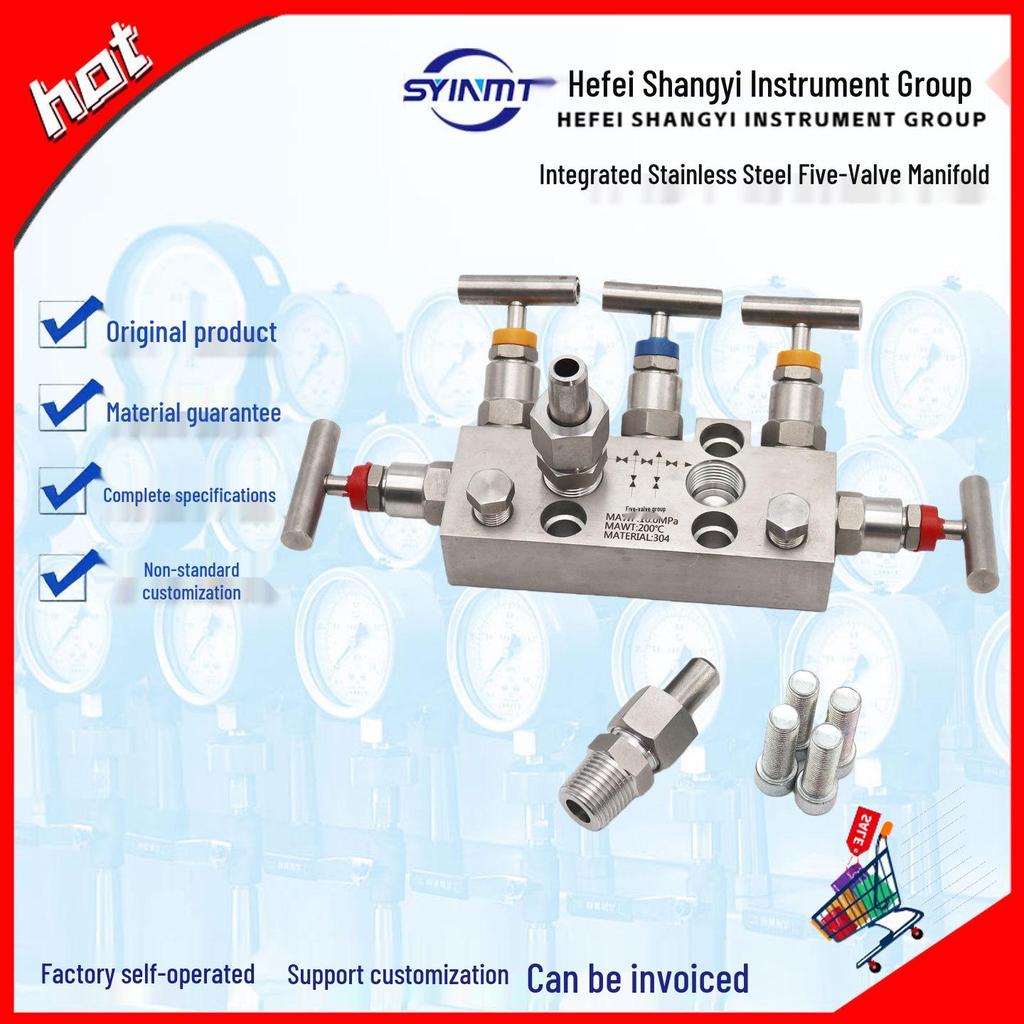 Stainless Steel 3051CD Co-Planar Flange Five-Valve Manifold for Differential Pressure Transmitter