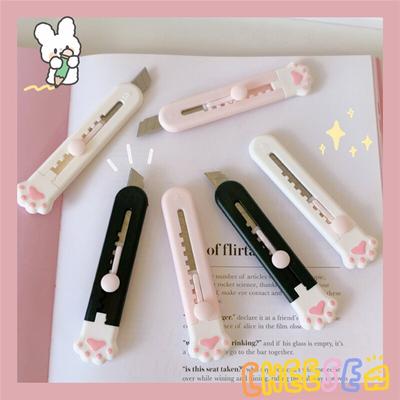 Minicuchillo Kawaii de bolsillo con forma de Pata de Gato, caja exprés, cortador de papel, envoltura artesanal, hoja rellenable, papelería, 1 Uds.