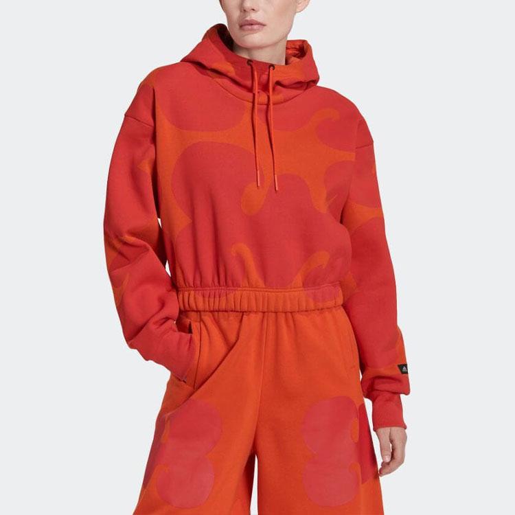 Adidas X Marimekko Patterned Hoodie With Drawstrings Women Hoodie Orange HJ7306