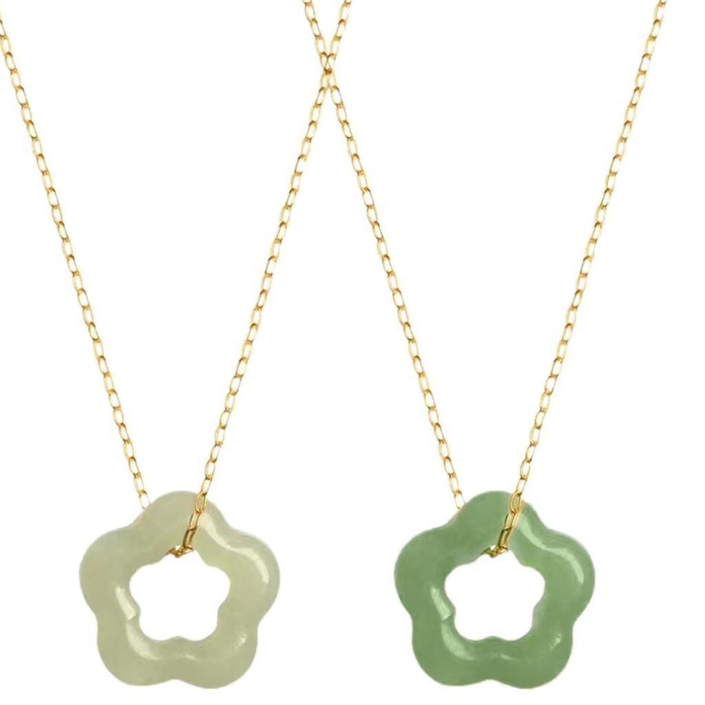 Natural Jade Necklace Hollow Carved Flower Shaped Pendant Necklace Dainty Choker Fashion Charm Necklace Chinese Jewelry