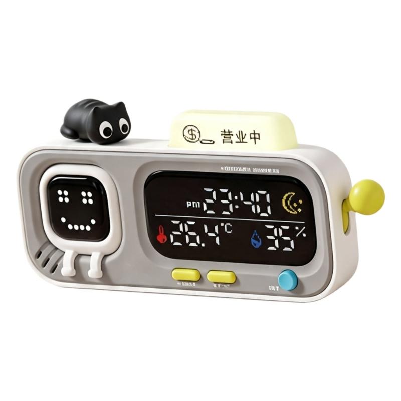 Digital Thermometers Hygrometer Clock,Rechargeable Temperature Moisture Monitor Clock with Time Display & Pixels Screen for Office Desk Comfort Check
