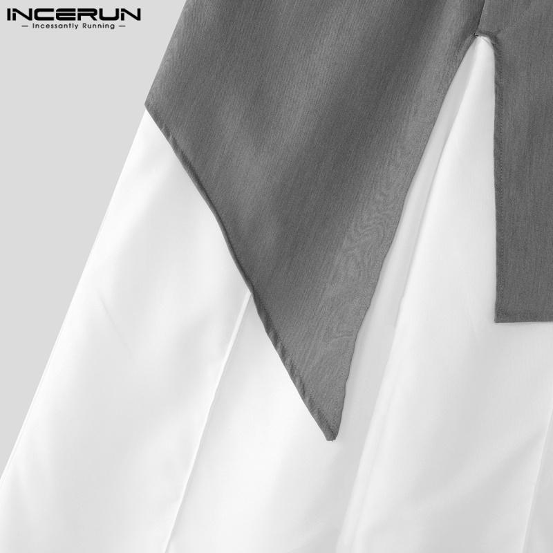 INCERUN Men Pants Casual Zip-up Waist Patchwork Long Trousers