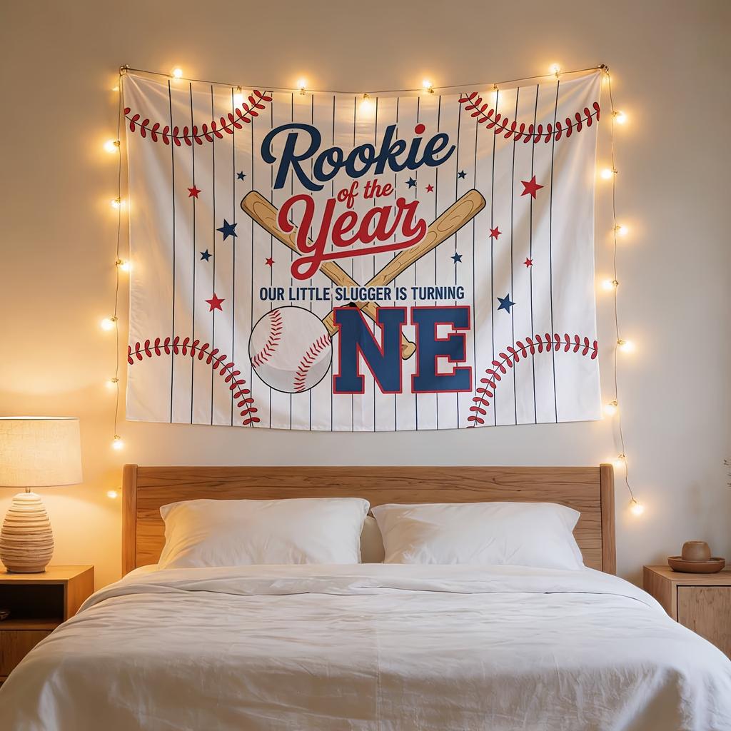 Premium Baseball Tapestry Wall Hanging Banner Decor for Boys Kids Sports Nursery Room Little Slugger Rookie of the Year Polyeste