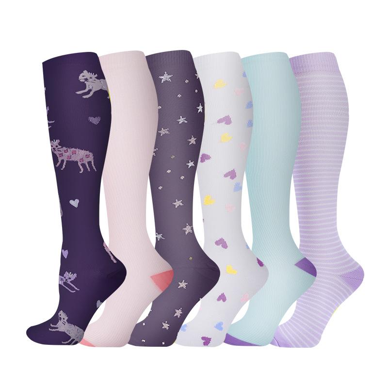 6 PAAR Kompressionssocken für Männer Frauen Laufen Krankenschwesternsocken Krankenschwestern Sport Damen Dame Damen Laufen Blumen Tier Frucht