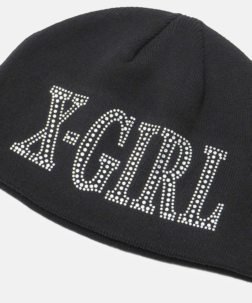 [X-girl] Beanie RHINESTONE ROMAN TYPE LOGO BEANIE Women's BLACK