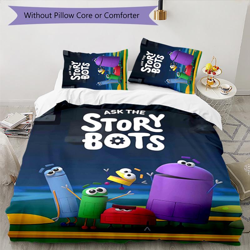 Ask the StoryBots 3pcs Bedding Set Duvet Cover Closure Includes 1 Duvet Cover & 2 Pillowcases for All Seasons Bedroom Home Dorm Decor