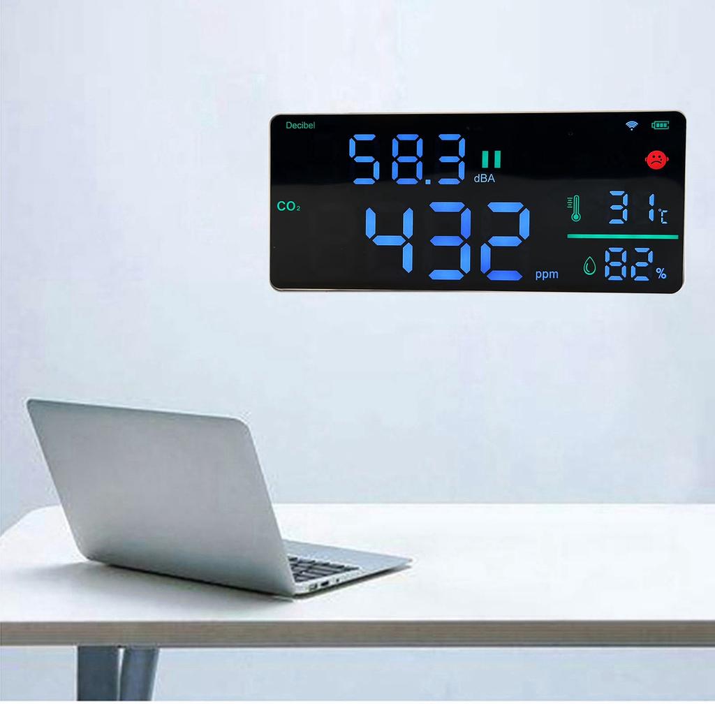 DM165 TUYA Wifi CO2 Monitor 11in 4 In 1 Digital Sound Level Meter Thermometer Hygrometer Wall Mount Tester
