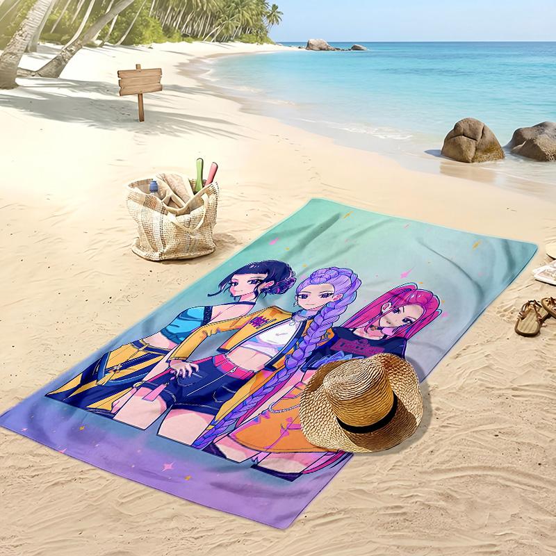 Asciugamano da Spiaggia Stampato Kpop Demon Hunters, Asciugamano Grande Assorbente ad Asciugatura Rapida per Estate e Attività all'Aperto in Acqua