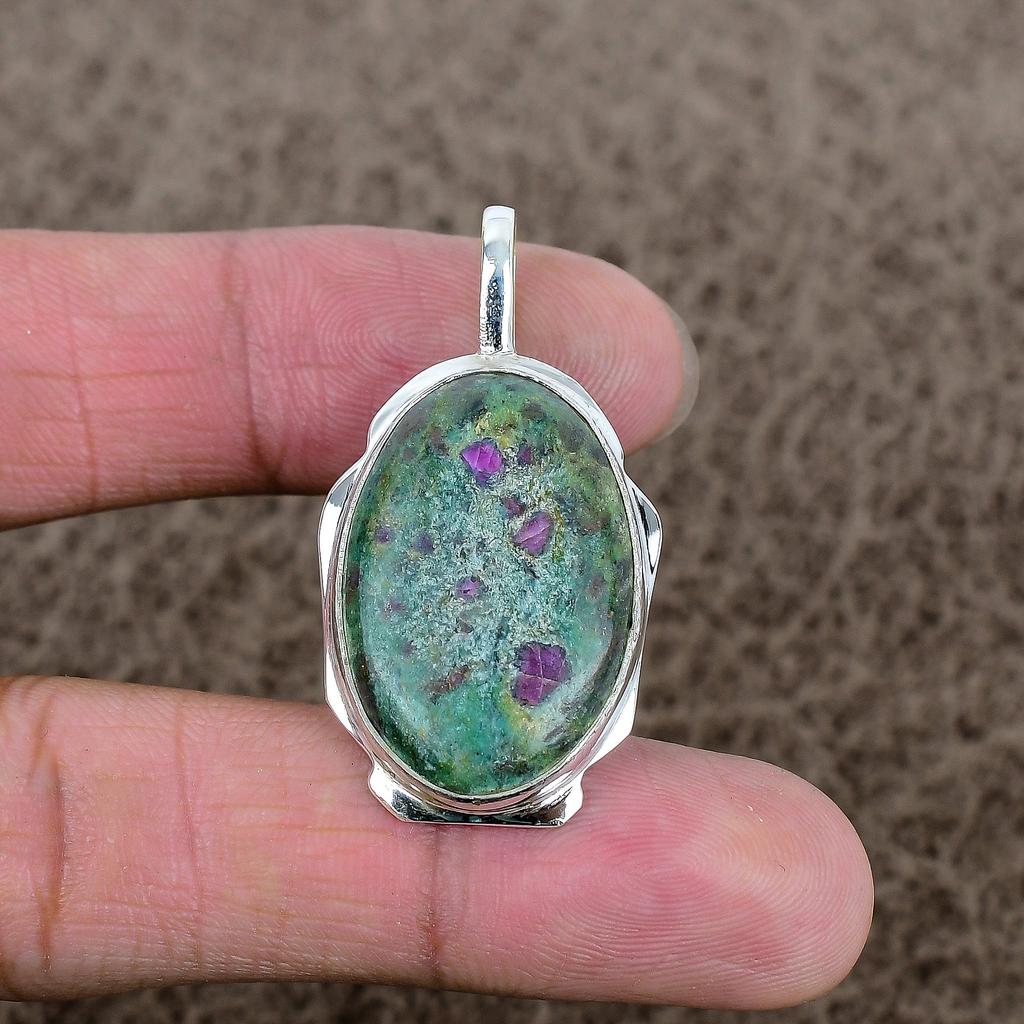 Ruby Fuchsite Gemstone Handmade 925 Sterling Silver Jewelry Pendant 1.77" KKG-365