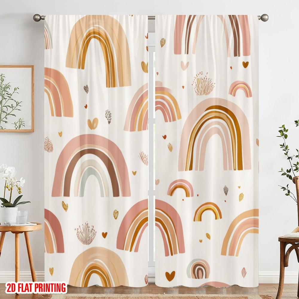 2pcs,2D plane printing Curtain Popular Rainbow Bliss Polyester Woven (without rod) Festive Perfect for Living Room, Bedroom &